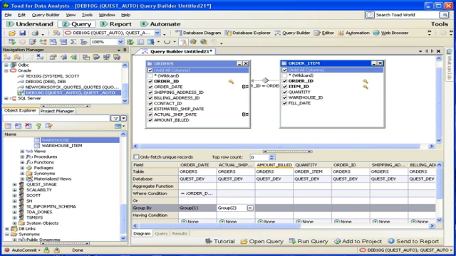 Query Builder date ranges and bind variables in Toad Data Point